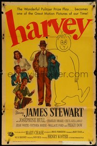 6p1044 HARVEY 1sh 1950 great image of James Stewart standing by his 6 foot imaginary rabbit!