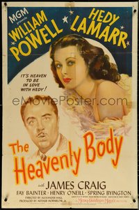 6p1047 HEAVENLY BODY 1sh 1944 William Powell, it's heaven to be in love with sexy Hedy Lamarr!