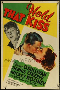 6p1052 HOLD THAT KISS style C 1sh 1938 Mickey Rooney plays clarinet, Maureen O'Sullivan kisses Dennis O'Keefe