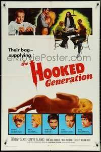 6p1054 HOOKED GENERATION 1sh 1968 Jeremy Slate, Steve Alaimo, drug addiction, needle title art!