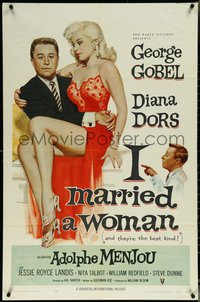 6p1065 I MARRIED A WOMAN 1sh 1958 artwork of sexiest Diana Dors sitting in George Gobel's lap!