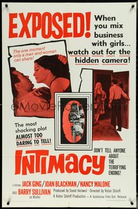 6p1074 INTIMACY 1sh 1966 Jack Ging, Joan Blackman, watch out for the hidden camera!