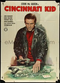 6p0396 CINCINNATI KID Italian 1p R1974 different art of poker pro Steve McQueen w/gun & cash!