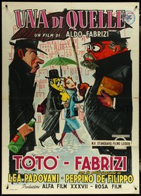 6p0409 ONE OF THOSE Italian 1p 1953 Majorana art of Toto & Fabrizi with umbrellas in the rain, rare!