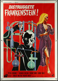 6p0162 FRANKENSTEIN MUST BE DESTROYED Italian 2p 1969 sexy completely different art by Gero!