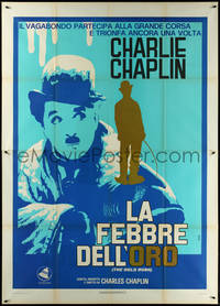 6p0163 GOLD RUSH Italian 2p R1970s Charlie Chaplin classic, wonderful close up art by Ferrini!