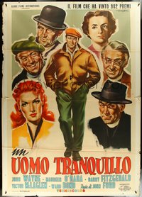 6p0167 QUIET MAN Italian 2p R1957 John Wayne surrounded by cast by Sandro Symeoni, ultra rare!