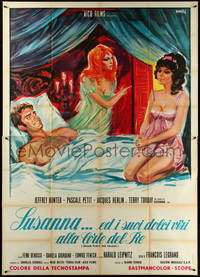 6p0421 SEXY SUSAN SINS AGAIN Italian 2p 1968 Avelli art of Hunter in bed w/ sexy girls, rare!