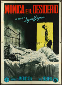 6p0172 SUMMER WITH MONIKA Italian 2p 1961 Ingmar Bergman, different sexy art of lovers, ultra rare!