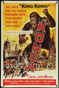 6p1087 KONGA 1sh 1961 great horror sci-fi art of giant angry ape terrorizing city by Reynold Brown!