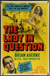 6p1088 LADY IN QUESTION 1sh 1940 jury found sexy Rita Hayworth innocent, but not TOO innocent!