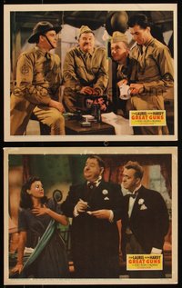 6p0878 GREAT GUNS 2 LCs 1941 pretty Sheila Ryan with wacky Stan Laurel & Oliver Hardy!