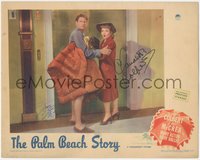 6p0698 PALM BEACH STORY signed LC 1942 by BOTH Claudette Colbert AND Joel McCrea, who has no pants!