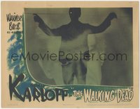 6p0736 WALKING DEAD LC R1944 best c/u of Boris Karloff's face superimposed over full-length shadow!