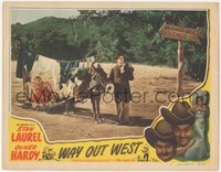 6p0737 WAY OUT WEST LC #7 R1947 Stan Laurel leads mule dragging Oliver Hardy wearing a towel, rare!