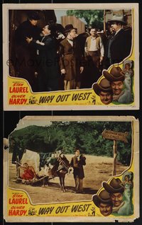 6p0884 WAY OUT WEST 2 LCs R1947 Stan Laurel & Oliver Hardy are out of place out West, comedy classic!