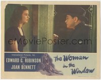 6p0741 WOMAN IN THE WINDOW LC 1944 Fritz Lang, c/u of Edward G. Robinson looking at Joan Bennett!