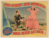 6p0744 YOU'LL NEVER GET RICH LC 1941 Fred Astaire kneeling in uniform by beautiful Rita Hayworth!