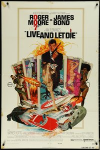 6p1098 LIVE & LET DIE West Hemi 1sh 1973 Robert McGinnis art of Roger Moore as James Bond!