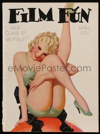 6p0440 FILM FUN magazine April 1934 wonderful cover art of sexy blonde by Enoch Bolles!