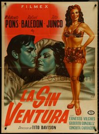 6p0345 LA SIN VENTURA Mexican poster 1948 Maria Pons, sexy different art by Jose Espert, ultra rare!