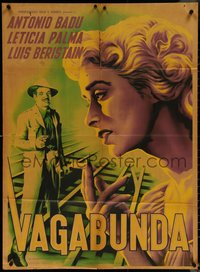 6p0356 VAGABUNDA Mexican poster 1950 art of Antonio Badu & sexy Leticia Palma, rare!