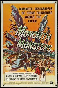 6p1127 MONOLITH MONSTERS 1sh 1957 classic Reynold Brown sci-fi art of living skyscrapers!