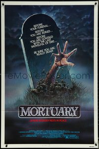 6p1131 MORTUARY 1sh 1983 Satanic cult, cool artwork of hand reaching up from grave!