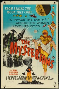 6p1136 MYSTERIANS 1sh 1959 they're abducting Earth's women & leveling its cities, RKO printing!