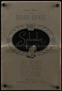 6p0276 SPLENDOR pressbook 1935 Miriam Hopkins, Joel McCrea, early David Niven, Cavanagh, ultra rare!