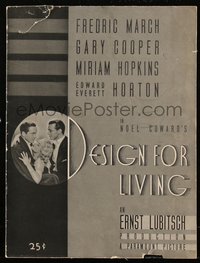 6p0359 DESIGN FOR LIVING souvenir program book 1933 Lubitsch & Coward, Gary Cooper & March, rare!