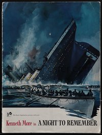 6p0366 NIGHT TO REMEMBER English souvenir program book 1958 Titanic biography, cool art, very rare!