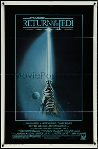 6p1184 RETURN OF THE JEDI 1sh 1983 Star Wars Episode VI, art of hands holding lightsaber by Reamer!