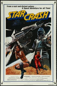 6p1225 STARCRASH 1sh 1979 great John Solie sci-fi art of sexy near-naked Caroline Munro!