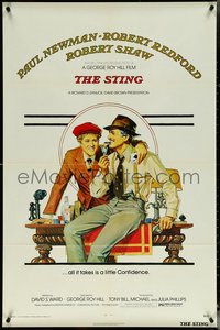 6p1228 STING 1sh 1974 artwork of con men Paul Newman & Robert Redford by Richard Amsel!