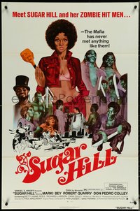 6p1231 SUGAR HILL 1sh 1974 meet sexy Marki Bey and her wild black zombie hit men!