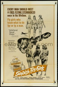 6p1235 SWEDISH FLY GIRLS 1sh 1972 AIP, free-flying stewardesses, airplane sex!