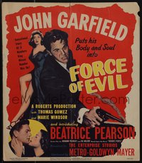 6p0083 FORCE OF EVIL WC 1948 John Garfield with smoking gun & sexy Marie Windsor, ultra rare!