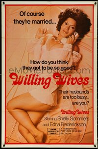 6p1285 WILLING WIVES 1sh 1980s cool image of Shelly Sommers in bed wearing sexy lingerie!