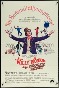 6p1286 WILLY WONKA & THE CHOCOLATE FACTORY 1sh 1971 Gene Wilder, it's scrumdidilyumptious!