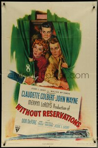 6p1288 WITHOUT RESERVATIONS 1sh 1946 art of John Wayne, Claudette Colbert & Don DeFore!