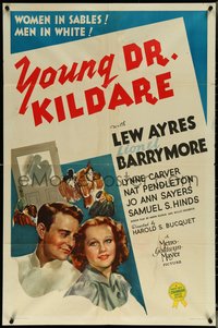 6p1292 YOUNG DR. KILDARE 1sh 1938 Lew Ayres, Lionel Barrymore & pretty Lynne Carver!