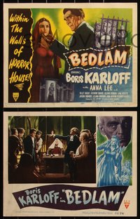 6p0760 BEDLAM 8 LCs 1946 madman Boris Karloff within the walls of Horror House, produced by Lewton!