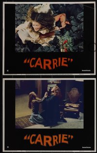 6p0845 CARRIE 6 LCs 1976 Stephen King, Sissy Spacek & crazy mother Piper Laurie, with spoiler card!