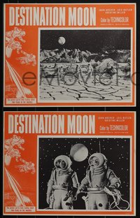 6p0876 DESTINATION MOON 4 LCs R1950s Robert Heinlein, astronauts Powers, Anderson, Archer & Wesson!