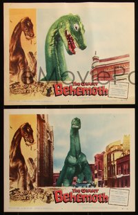 6p0779 GIANT BEHEMOTH 8 LCs 1959 massive dinosaur monster smashing city, great complete set!