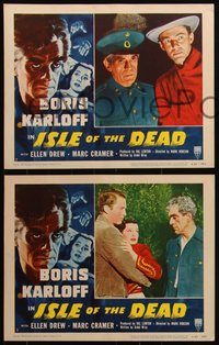 6p0786 ISLE OF THE DEAD 8 LCs R1953 Boris Karloff, gaping graves, walking dead, unseen vampires!