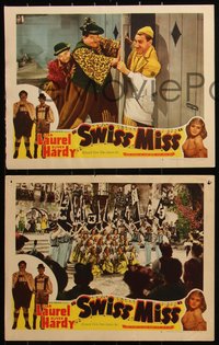 6p0871 SWISS MISS 3 LCs R1947 Stan Laurel, Oliver Hardy & Della Lind in Switzerland!