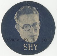 6p1298 GIRL SHY 3x3 window shade pull 1924 Harold Lloyd on 1 side, Jobyna Ralston on other!