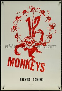 6r0595 12 MONKEYS teaser 1sh 1995 Bruce Willis, Brad Pitt, Stowe, Terry Gilliam directed sci-fi!